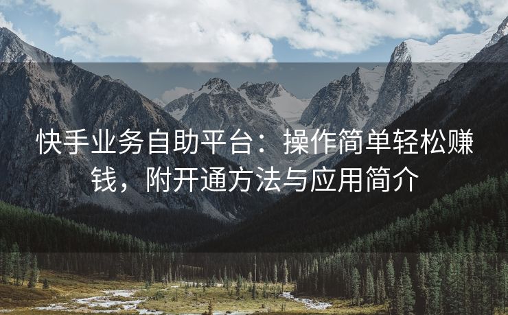 快手业务自助平台：操作简单轻松赚钱，附开通方法与应用简介